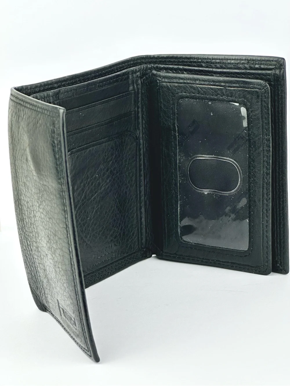 Fossil Black Pebbled Leather Trifold Wallet